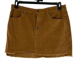 Indigo Rein Skirt Junior Size 11 Corduroy Raw Hem Pockets Button Fly Mini Tan
